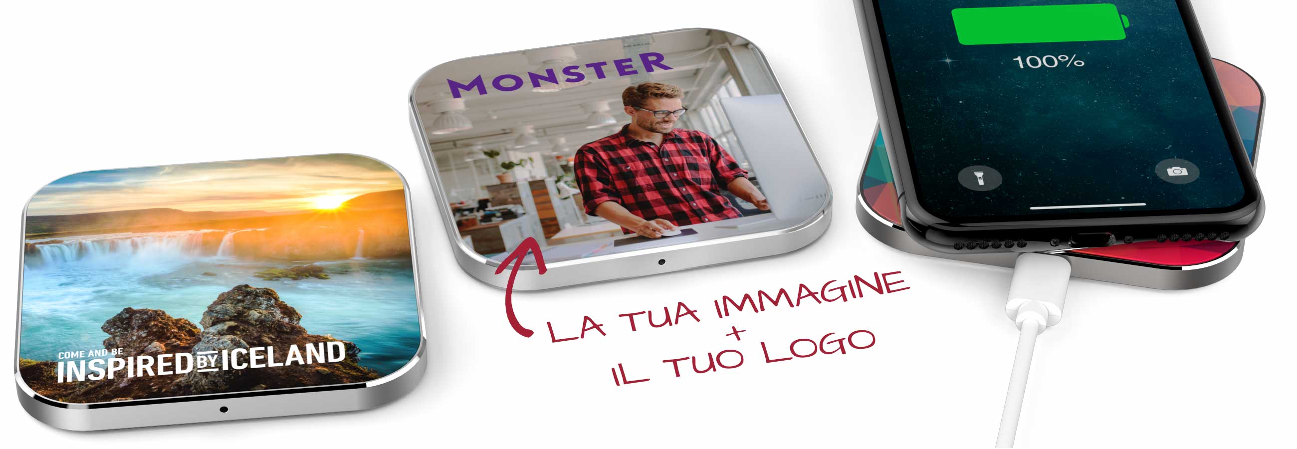 caricatori wireless stampati con una foto