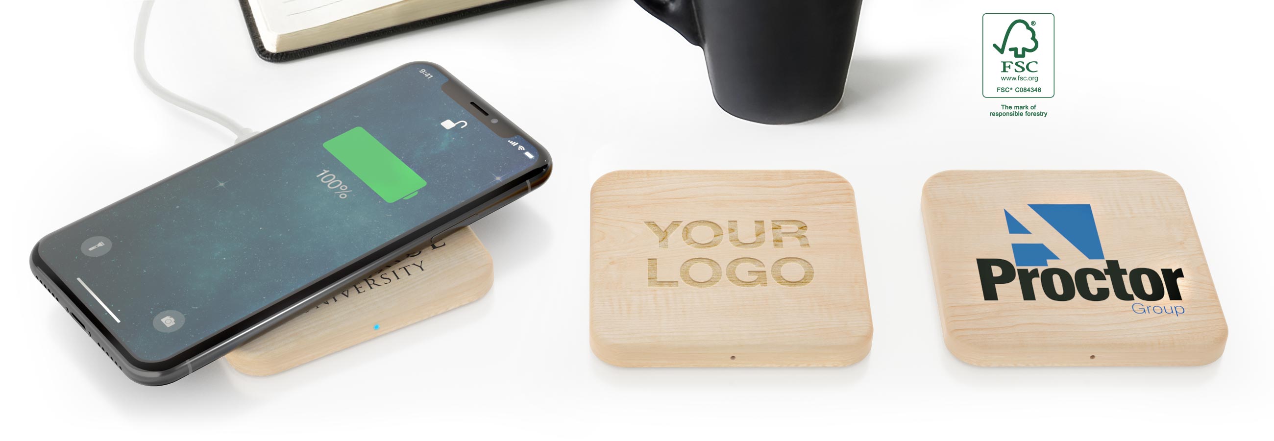 Custom Qi Wireless Charger with Logo, Forest