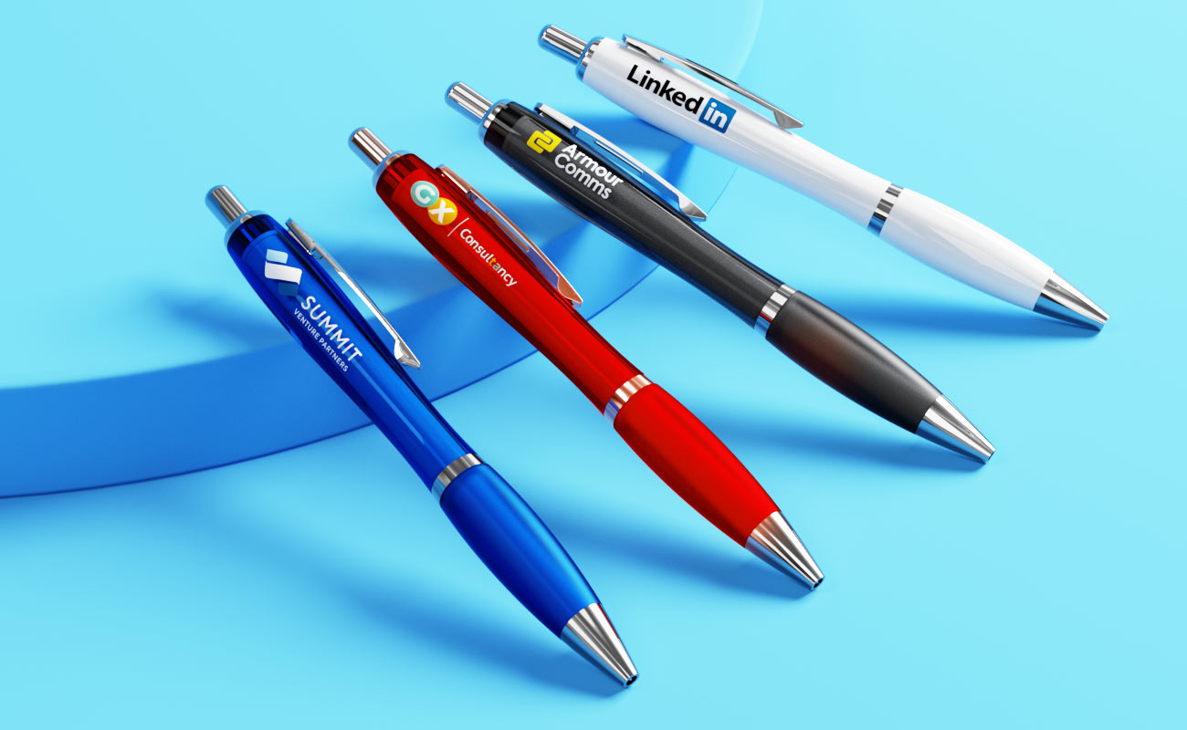 Printed Contour Curvy Pen - Printed Promotional Corporate Gifts