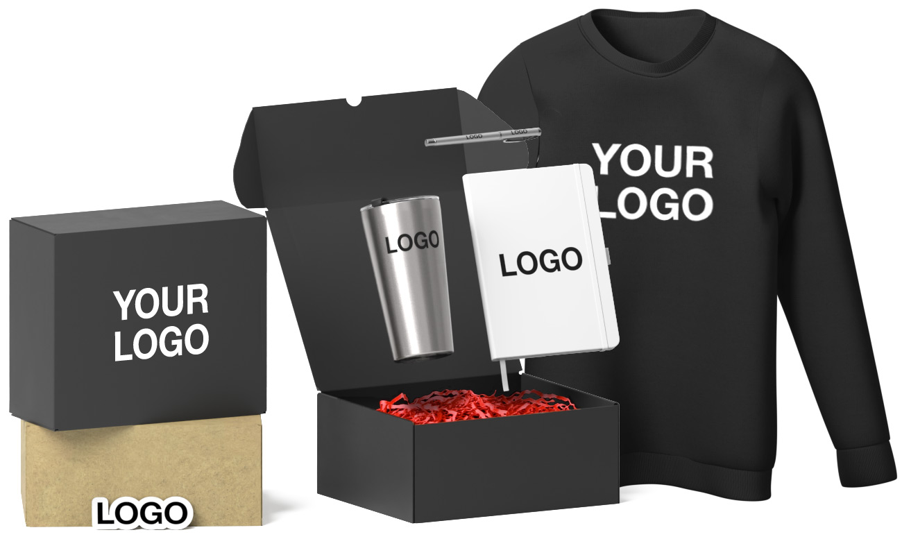 Example Merch Pack Box Branded Merch Packs with Logo, Howdy M Merch Pack