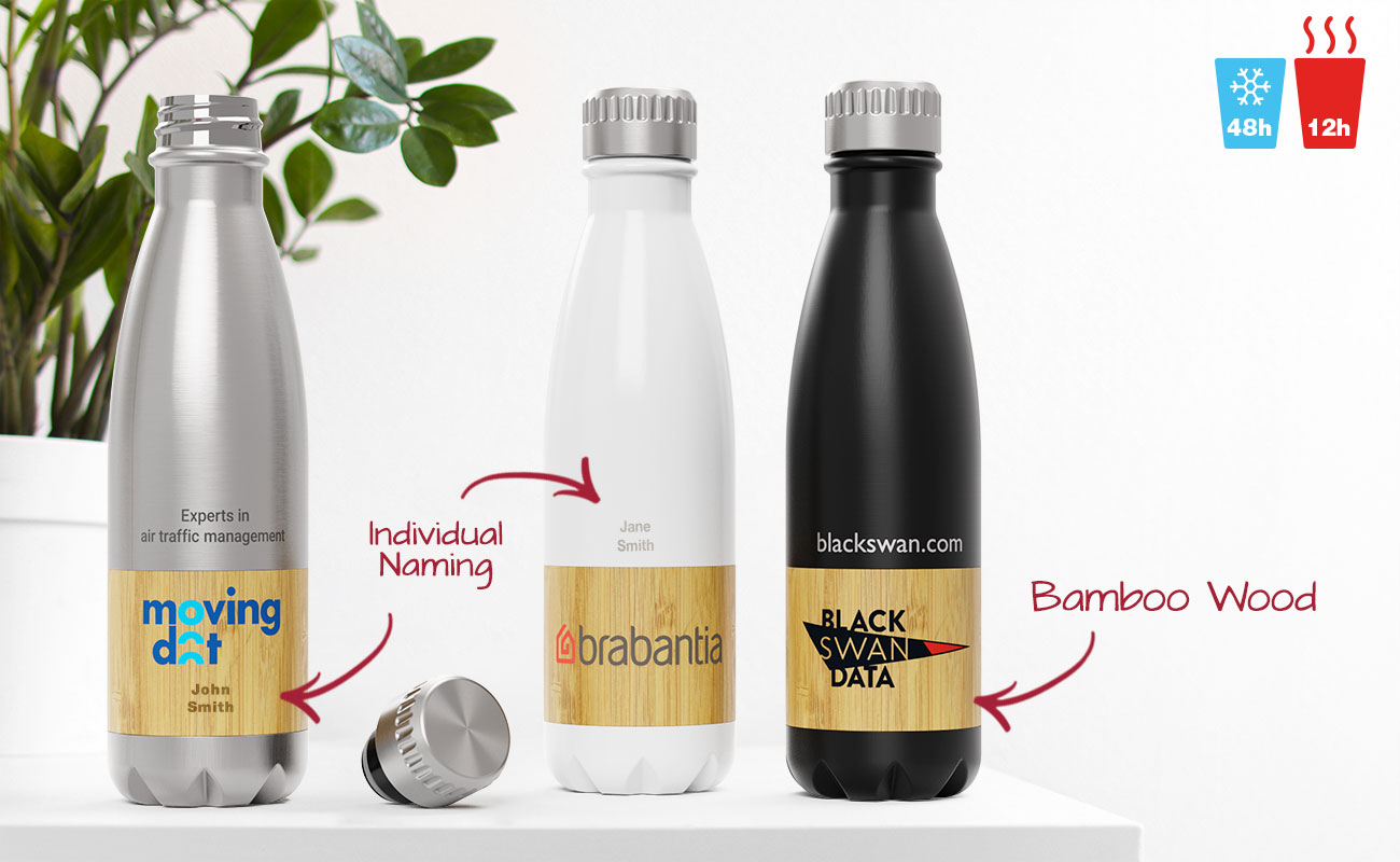 Customized Vacuum Sealed Eco Bamboo Water Bottles (16 Oz.), Water Bottles