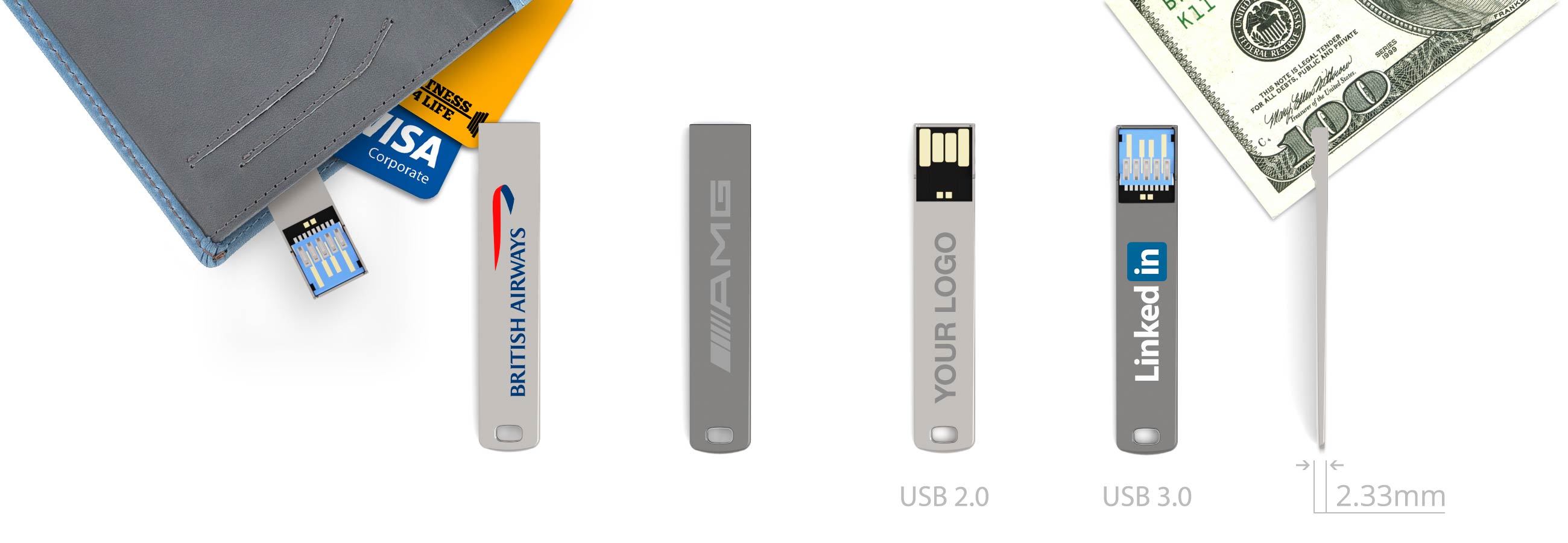 Flashdrive Wallet Custom Thin USB Drives, WalletStick